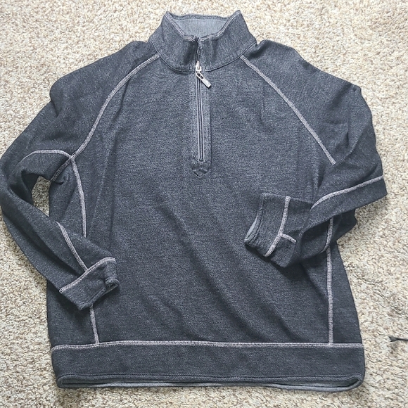 Tommy Bahama Gray Zip Up Sweater with Contrast Stitching - Picture 1 of 9